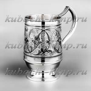 Кружка из серебра 875 пробы с орнаментом кубачи, 445 мл - кр05 Кружка из серебра 875 пробы с орнаментом кубачи, 445 мл - кр05