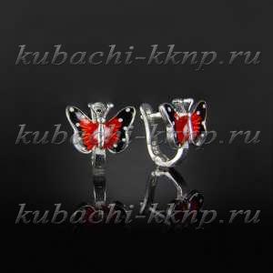 Детские серебряные серьги с цветной эмальюБабочка - с303