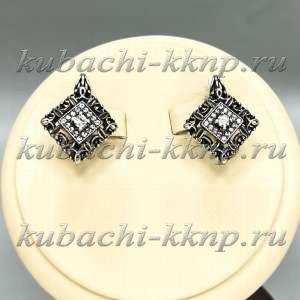 Геометрические женские серебряные серьги с фианитами в офис Затмение - с276