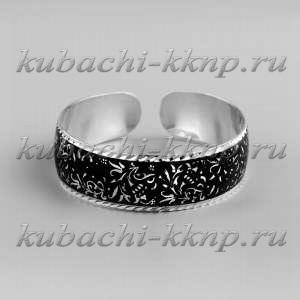 Серебряный браслет Кубачи с  мелким черненым орнаментом - БР115 Серебряный браслет Кубачи с  мелким черненым орнаментом - БР115