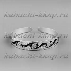 Серебряный браслет Кубачи с черненым орнаментом на белом - БР82 Серебряный браслет Кубачи с черненым орнаментом на белом - БР82