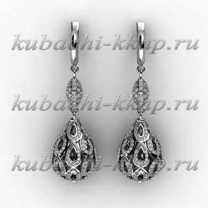 Висячие золотые серьги с мелкими фианитами - 00042e