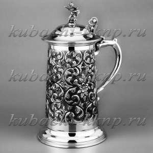 Большая пивная серебреная кружка «Мираж» - кр081 Большая пивная серебреная кружка «Мираж» - кр081