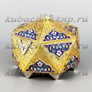 Серебряная шкатулка с позолотой и эмалью «Финифть»  - sh0001