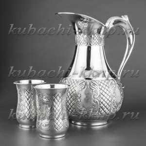 Серебряный кувшин для воды с стаканами - ндв04