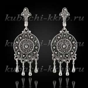 Серебряные висячие серьги в стиле этно  Серебряные висячие серьги в стиле этно