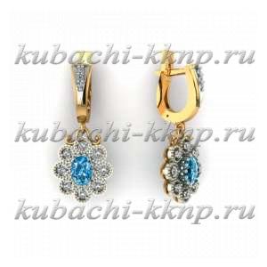 Золотые висячие серьги с разноцветными фианитами - 00094e