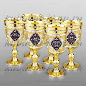 Набор из шести серебряных бокалов с позолотой - ф131-6