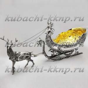 Серебряная Ваза для фруктов с позолотой 