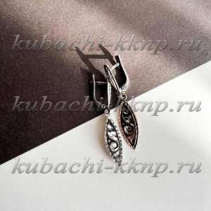 Ag-вс-3 Серьги  серебряные женские среднего размера висячие с чернью на каждый день - Ag-вс-3