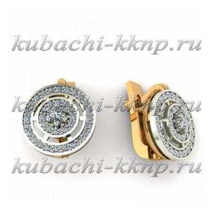 Круглые золотые серьги с фианитами - 00097e