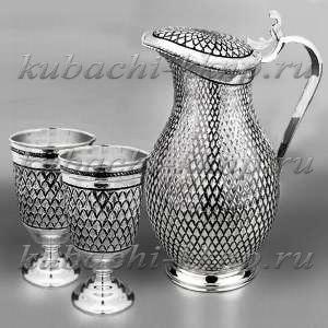 Набор из серебра - кувшин с двумя стаканами 