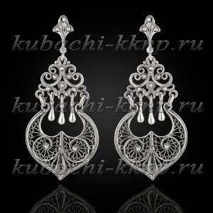 Висячие серебряные серьги с филигранью  Висячие серебряные серьги с филигранью