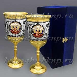 Набор серебряных фужеров с позолотой и гербом России - бк064-2