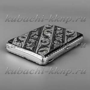 Серебряный портсигар с красивым орнаментом - пдс014