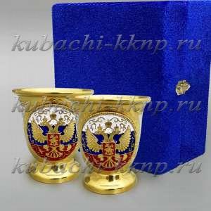 Набор серебряных стопок с гербом России - стп048-2
