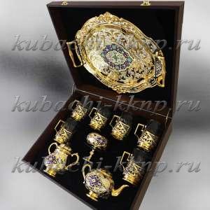 Чайный сервиз с позолотой и эмалью на 6 персон - чср017