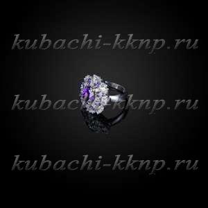 Серебряное кольцо Кубачи с фианитами под аметист - к804