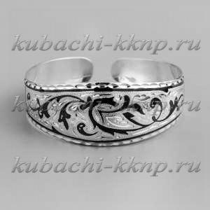 Разноширокий жесткий серебряный браслет Кубачи - БР117 Разноширокий жесткий серебряный браслет Кубачи - БР117