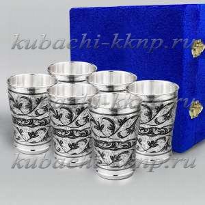 Набор из шести больших серебряных стаканов на 300 мл - ст010а-6