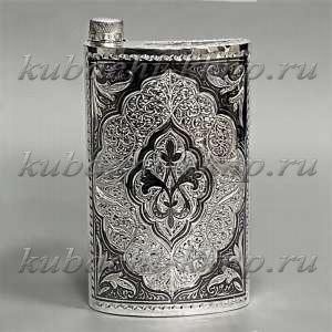 Серебряная фляга ручной работы с крышкрй, 320мл - фл092