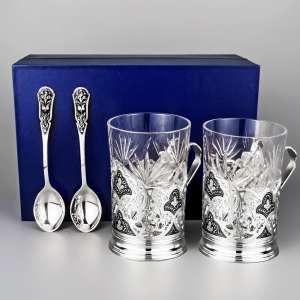 Набор серебряных подстаканников с ложками - пд002(пара)