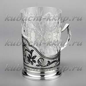 Оригинальный серебряный подстаканник с чернением - ПД094