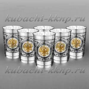 Набор из шести больших серебряных стаканов с гербом России. - ст136-6