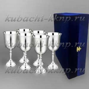 Набор из шести серебряных глянцевых фужеров для вина - ф138-6