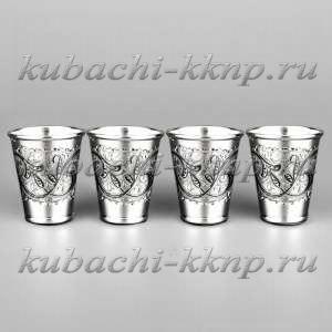 Набор кубачинских серебряных стопок  «На четверых», 40 мл - нс017
