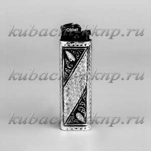 Серебряная зажигалка с черненым орнаментом - заж04