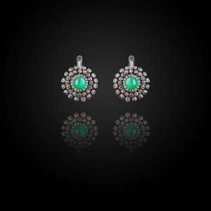 Серебряные серьги кубачи с фианитами под изумруд - с815