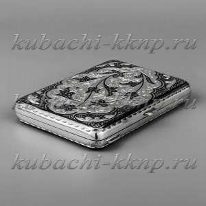 Портсигар из серебра с красивым орнаментом и гравировкой - пдс012