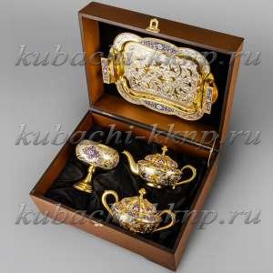 Серебряный набор для чая с позолотой - чср014 Серебряный набор для чая с позолотой - чср014