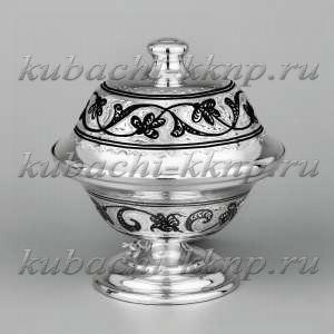 Икорница из серебра на низкой ножке - ик015