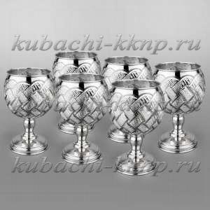 Набор из шести серебряных бокалов для бренди или коньяка - бк067-6
