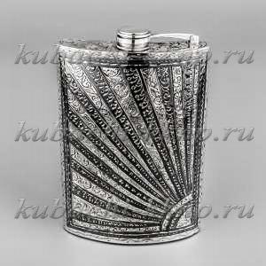 Серебряная фляга «Восход»  с откидной крышкой - фл052