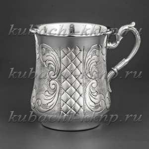 Серебряная кружка «Ромб» с оригинальной ручкой, 265 мл - кр043 Серебряная кружка «Ромб» с оригинальной ручкой, 265 мл - кр043