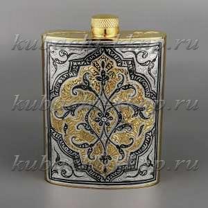 Фляга серебряная с позолотой и гравировкой, 175 мл - фл022