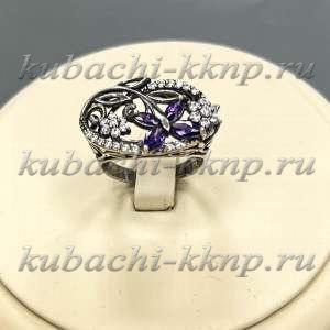 Серебряное кольцо с цветными фианитами Бабочка - Ag-к101