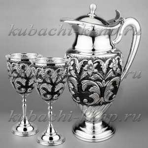 Серебряный кувшин с двумя фужерами - ндв074