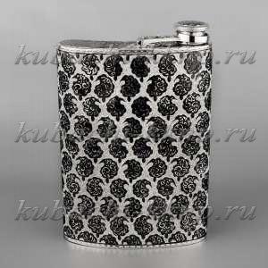 Серебряная фляга «Эксклюзив» Восток  с откидной крышкой  - фл059
