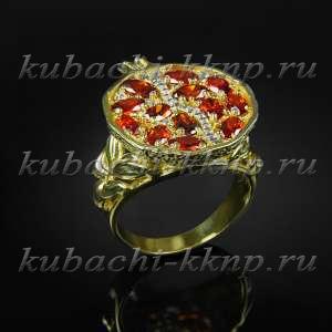 Серебряное кольцо с фианитами цвета Гранат позолота - к210
