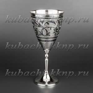 Серебрянный фужер для вина с чернены орнаментом - ф040