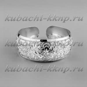 Серебряный браслет Кубачи без чернения с гравировкой - БР75 Серебряный браслет Кубачи без чернения с гравировкой - БР75