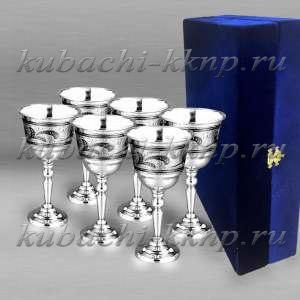 Набор из шести больших серебряных рюмок на ножке 