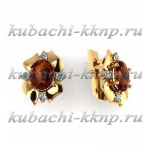 Серьги золотые с крупным искусственным гранатом - 00114e