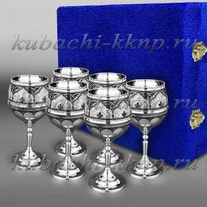 Набор из шести статных серебряных бокалов для вина  - ф041-6