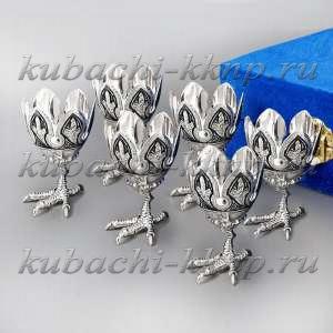 Набор из шести серебряных подставок по яйцо с чернением - пш023-6