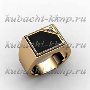 Мужское строгое золотое кольцо с агатом и фианитом - 00045r Мужское строгое золотое кольцо с агатом и фианитом - 00045r